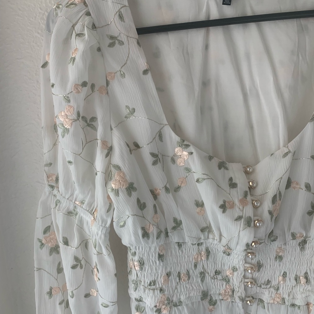 Majorelle Floral white crop long sleeve with pearl buttons
